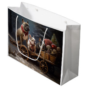 Französische Bulldogge Schneebedeckter Schlitten W Große Geschenktüte