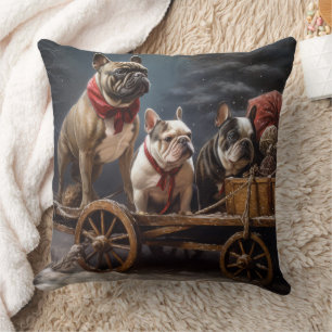 Französische Bulldogge Schneebedeckter Schlitten W Kissen