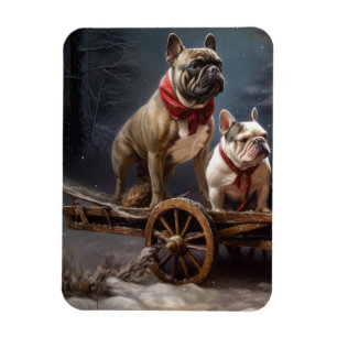 Französische Bulldogge Schneebedeckter Schlitten W Magnet