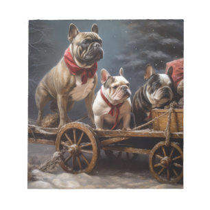 Französische Bulldogge Schneebedeckter Schlitten W Notizblock