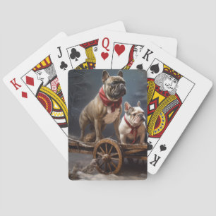 Französische Bulldogge Schneebedeckter Schlitten W Spielkarten