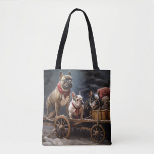 Französische Bulldogge Schneebedeckter Schlitten W Tasche