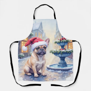 Französische Bulldogge Schneestadt Brunnen Santa W Schürze