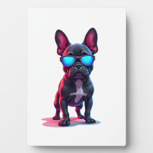 Französische Bulldogge SciFi trägt coole Sonnenbri Fotoplatte