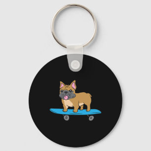 Französische Bulldogge Skateboard fahrender Hund S Schlüsselanhänger