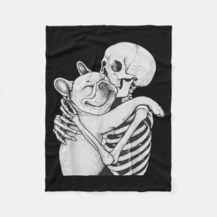 Französische Bulldogge Skelett Umarmung Halloween  Fleecedecke