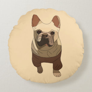 Französische Bulldogge, Soft Peach Rundes Kissen