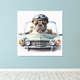 Französische Bulldogge Sportwagen French Bulldog Leinwanddruck
