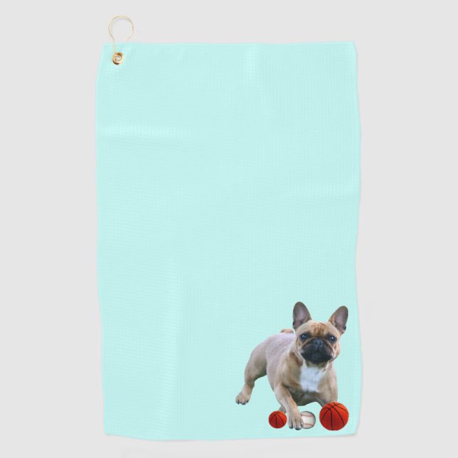 Französische Bulldogge Sprung French Bulldog  Golfhandtuch (Vorderseite)