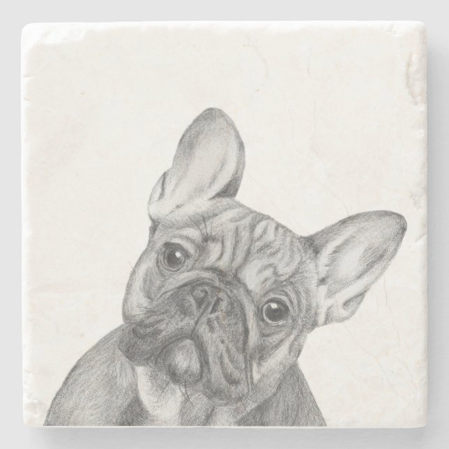 Französische Bulldogge Steinuntersetzer (Vorderseite)