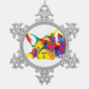 Französische Bulldogge Stern Schneeflocken Zinn-Ornament