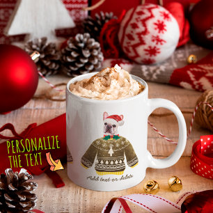 Französische Bulldogge trägt hässlichen Pullover W Kaffeetasse