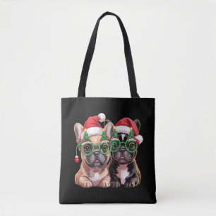 Französische Bulldogge trägt Weihnachtsbaumbrille  Tasche