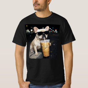 Französische Bulldogge trinkt Eiskaffee Liebhaber T-Shirt