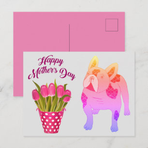französische Bulldogge Tulpen French Bulldog Postkarte
