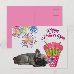 französische Bulldogge Tulpen French Bulldog Postkarte