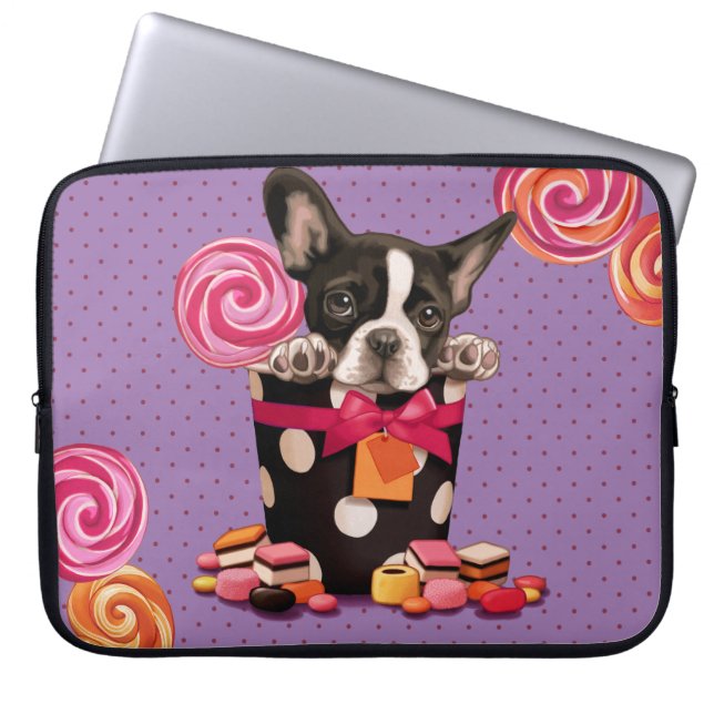 Französische Bulldogge und Süßigkeit Laptopschutzhülle (Vorderseite)