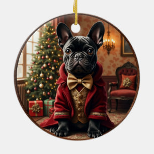 Französische Bulldogge viktorianische Weihnachtsku Keramik Ornament