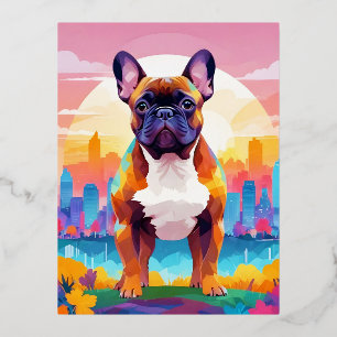 Französische Bulldogge Vintage-Tier Natur Stadt Ha Folien Feiertagspostkarte