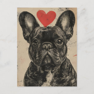 Französische Bulldogge Vintage Valentinstag  Postkarte