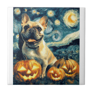 Französische Bulldogge von van gogh Sternennacht H Fliese