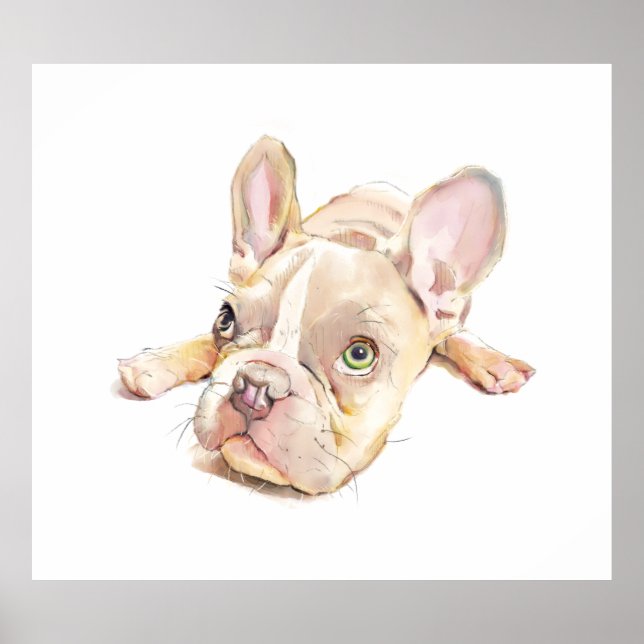 Französische Bulldogge Wasserfarbenposter, Wandkun Poster (Vorne)