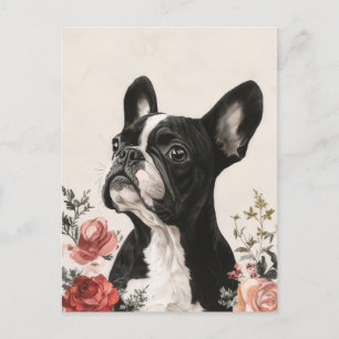 Französische Bulldogge Watercolor Floral  Postkarte