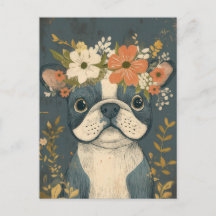 Französische Bulldogge Watercolor Floral