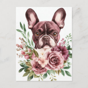 Französische Bulldogge Watercolor Floral Postkarte