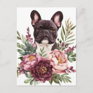 Französische Bulldogge Watercolor Floral Postkarte