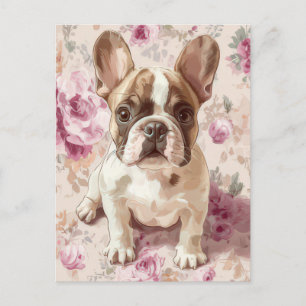 Französische Bulldogge Watercolor Floral Postkarte