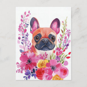 Französische Bulldogge Watercolor Floral Postkarte