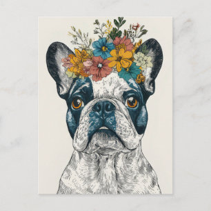 Französische Bulldogge Watercolor Floral Postkarte