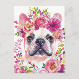 Französische Bulldogge Watercolor Floral Postkarte
