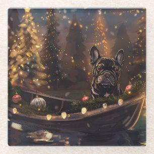 Französische Bulldogge Weihnachten Festliche Reise Glasuntersetzer