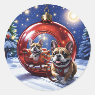 Französische Bulldogge Weihnachten  French Bullog Runder Aufkleber