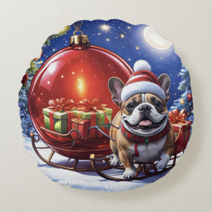 Französische Bulldogge Weihnachten French Bullog Rundes Kissen