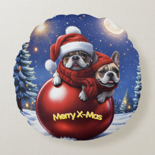 Französische Bulldogge Weihnachten French Bullog Rundes Kissen