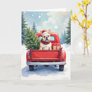 Französische Bulldogge Weihnachten Lastwagen Vinta Karte