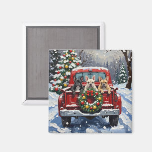 Französische Bulldogge Weihnachten Rotes Lastwagen Magnet