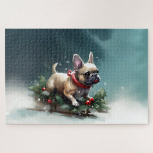 Französische Bulldogge Weihnachten Schnee Winter
