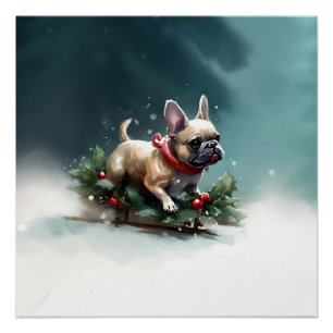 Französische Bulldogge Weihnachten Schnee Winter Poster