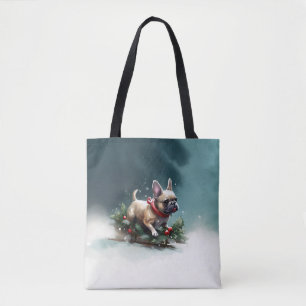 Französische Bulldogge Weihnachten Schnee Winter Tasche