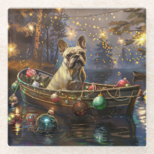 Französische Bulldogge Weihnachtliche Festliche Re Glasuntersetzer
