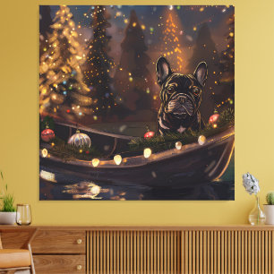 Französische Bulldogge Weihnachtliche Reise Leinwanddruck
