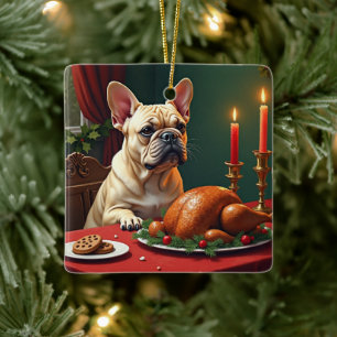 Französische Bulldogge Weihnachtsabend-Festmahl-Ge Keramikornament