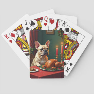 Französische Bulldogge Weihnachtsabend Festmahl Ge Spielkarten
