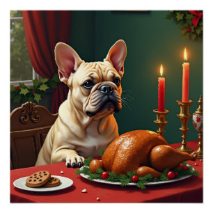 Französische Bulldogge Weihnachtsabend Festmahl Ma Poster