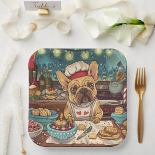 Französische Bulldogge Weihnachtsbäckerei: Festlic Pappteller