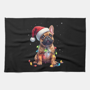 Französische Bulldogge Weihnachtsbeleuchtung Weihn Geschirrtuch